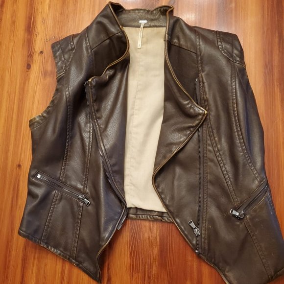 Free People Brown Leather Vest - Size Small - Picture 1 of 3